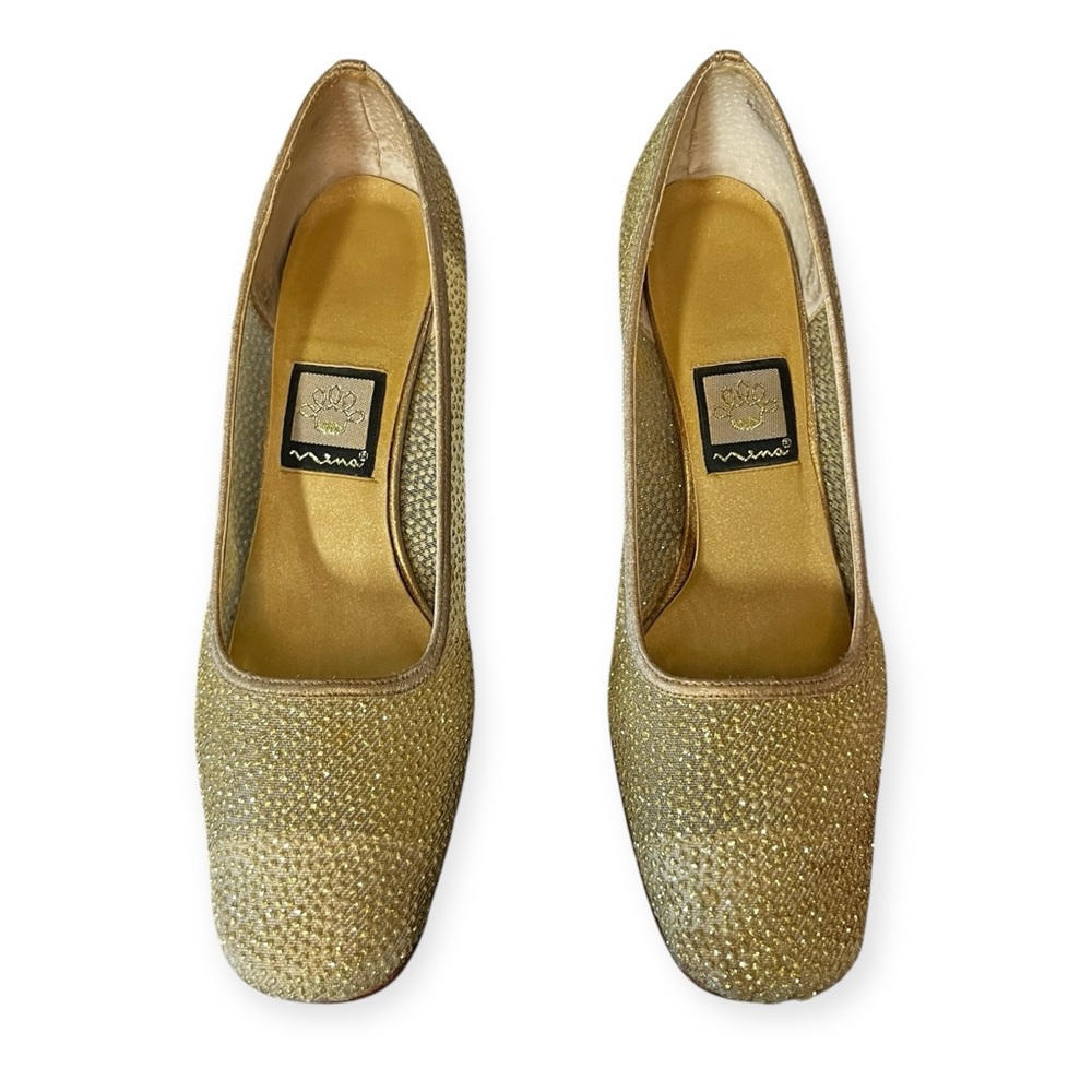 NINA Gold Mesh Glittery Square Toe Evening Pump Size 8 - Picture 4 of 5